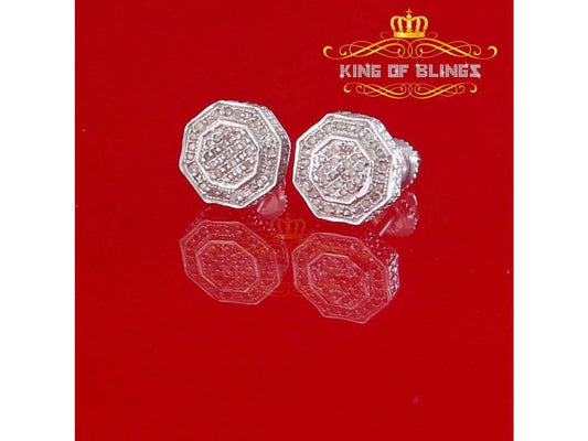 10K White Gold Finish Real Diamond 0.33 CT Stud Silver Earrings