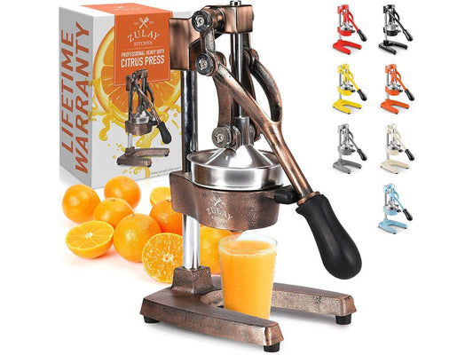 Zulay Professional Citrus Juicer - Manual Citrus Press and Orange Squeezer - Metal Lemon Squeezer - Premium Quality Heavy Duty Manual Orange Juicer and Lime Squeezer Press Stand, Copper Finish