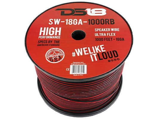 1000 Ft 18 Gauge AWG Speaker Wire Car Audio 1000' Black Red Zip Wire DS18 Spool