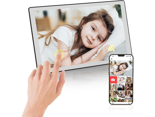10.1 Inch WiFi Digital Picture Frame with IPS HD Touch Screen Auto Rotate Digital Photo Frame Built-in 16GB Storage Support SD Card U Disk Share Photo/Video Anytime Anywhere via Free Tuya App(White)